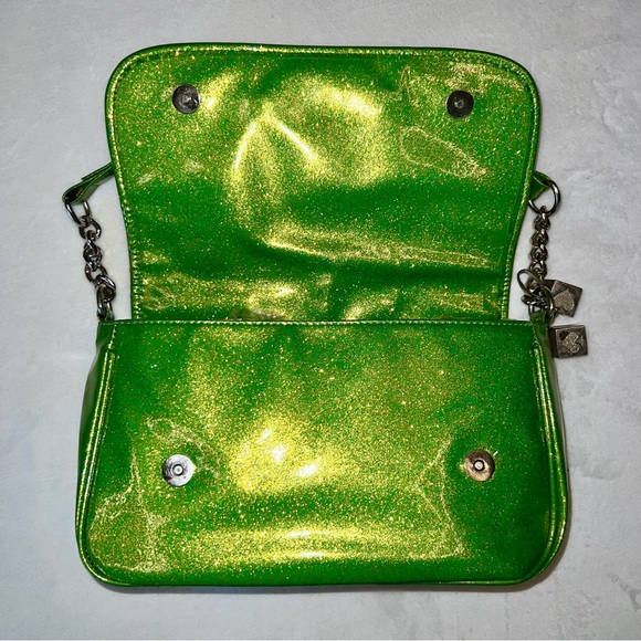 Lux de Ville Mini Gambler Lime Green Sparkle with Leopard Fur Bag - Picture 7 of 13